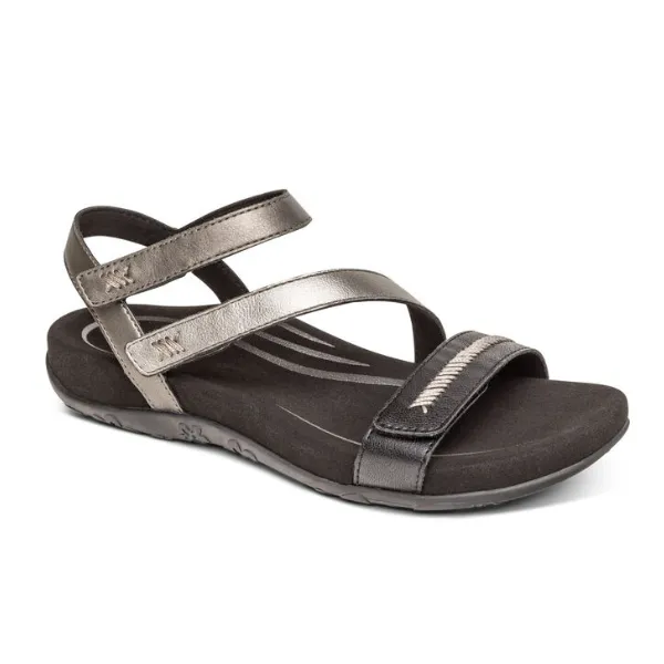 Aetrex Women's Gabby Adjustable Quarter Strap Sandal Black