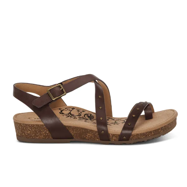 Aetrex Women's Lauren Adjustable Cross Band Sandal Coffee