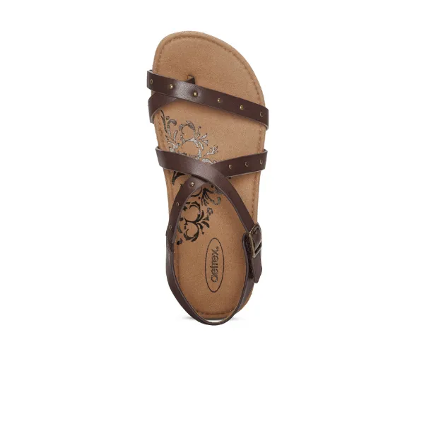 Aetrex Women's Lauren Adjustable Cross Band Sandal Coffee