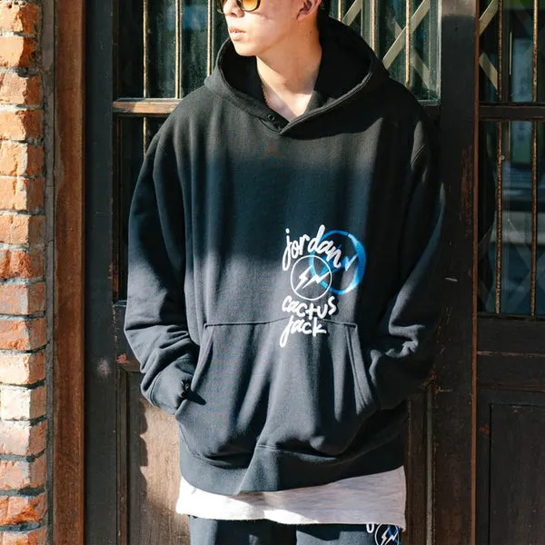 Air Jordan x Travis Scott x Fragment Cartoon Printing Hoodie 'Black White', black