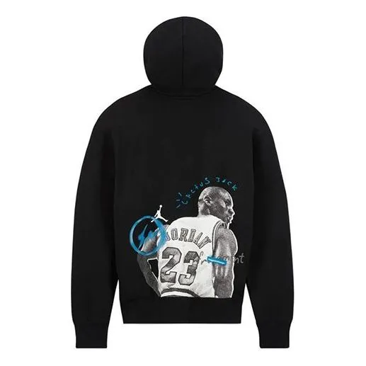 Air Jordan x Travis Scott x Fragment Cartoon Printing Hoodie 'Black White', black