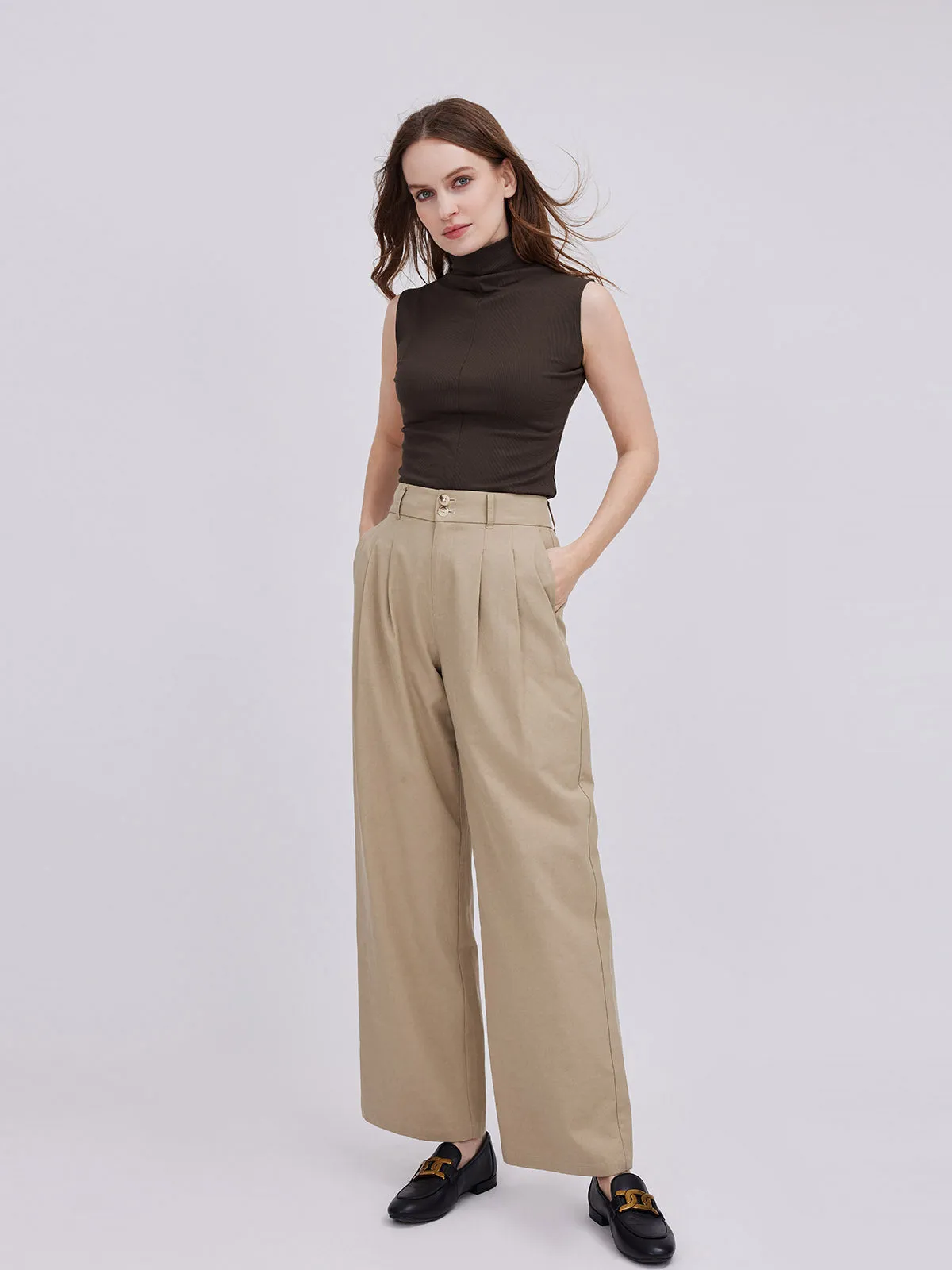 ASOBIO High-Waist Wide-Leg Casual Trousers