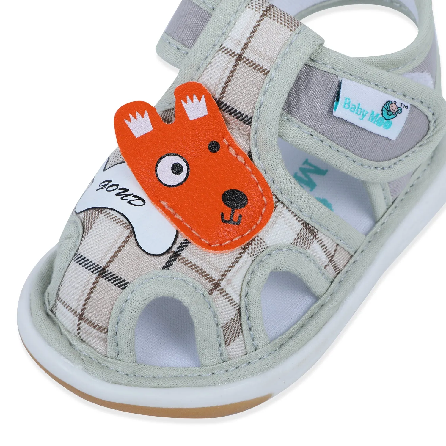 Baby Moo Cute Puppy Checked Chu-Chu Sound Breathable Anti-Skid Sandals - Multicolour