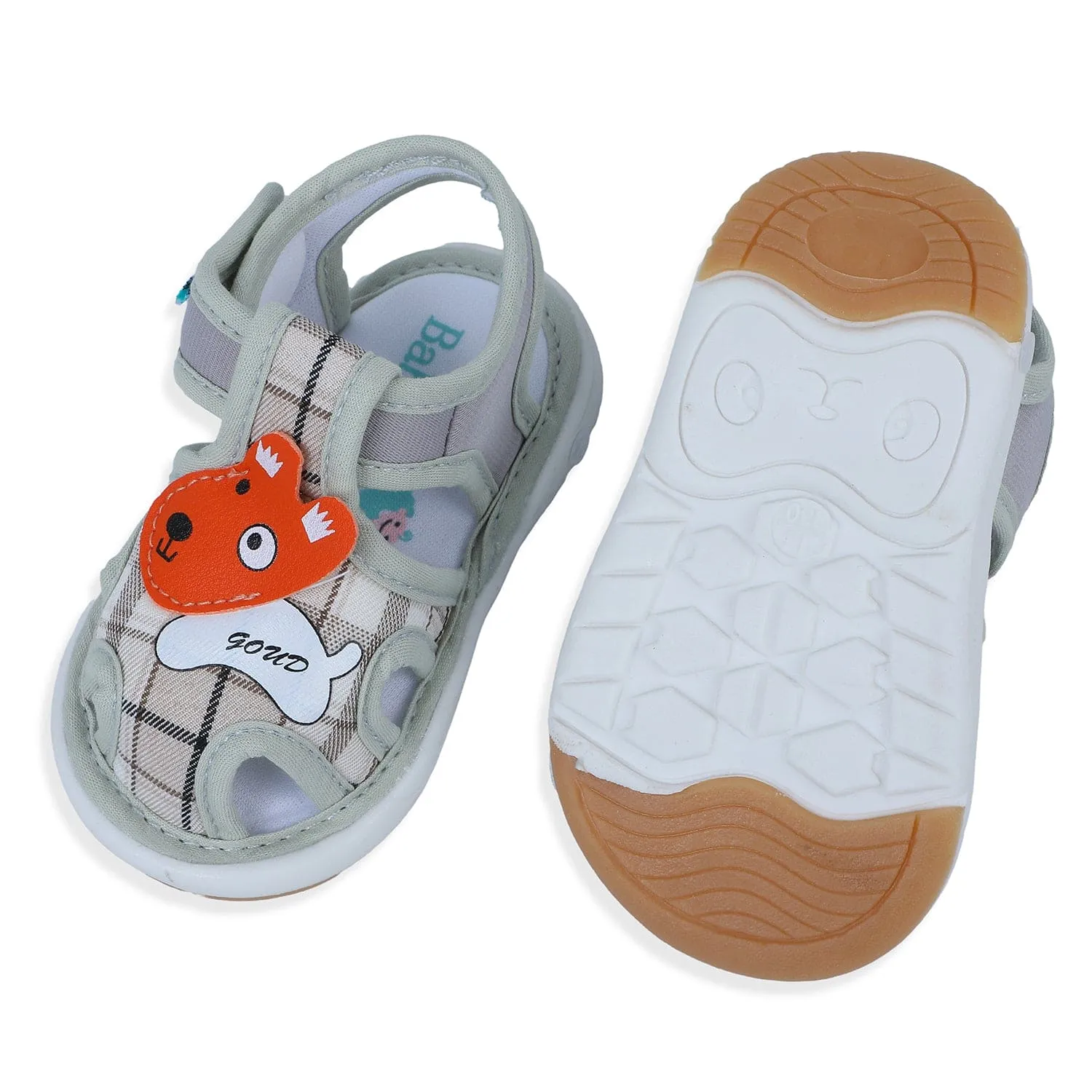 Baby Moo Cute Puppy Checked Chu-Chu Sound Breathable Anti-Skid Sandals - Multicolour