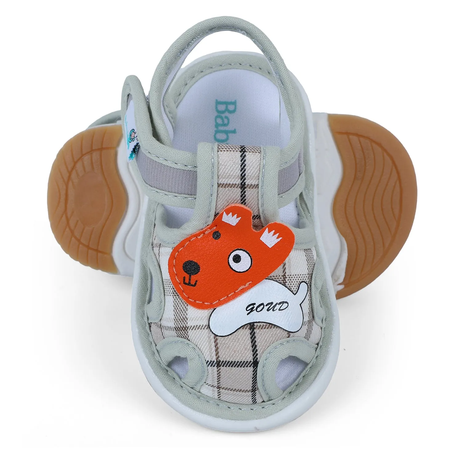 Baby Moo Cute Puppy Checked Chu-Chu Sound Breathable Anti-Skid Sandals - Multicolour