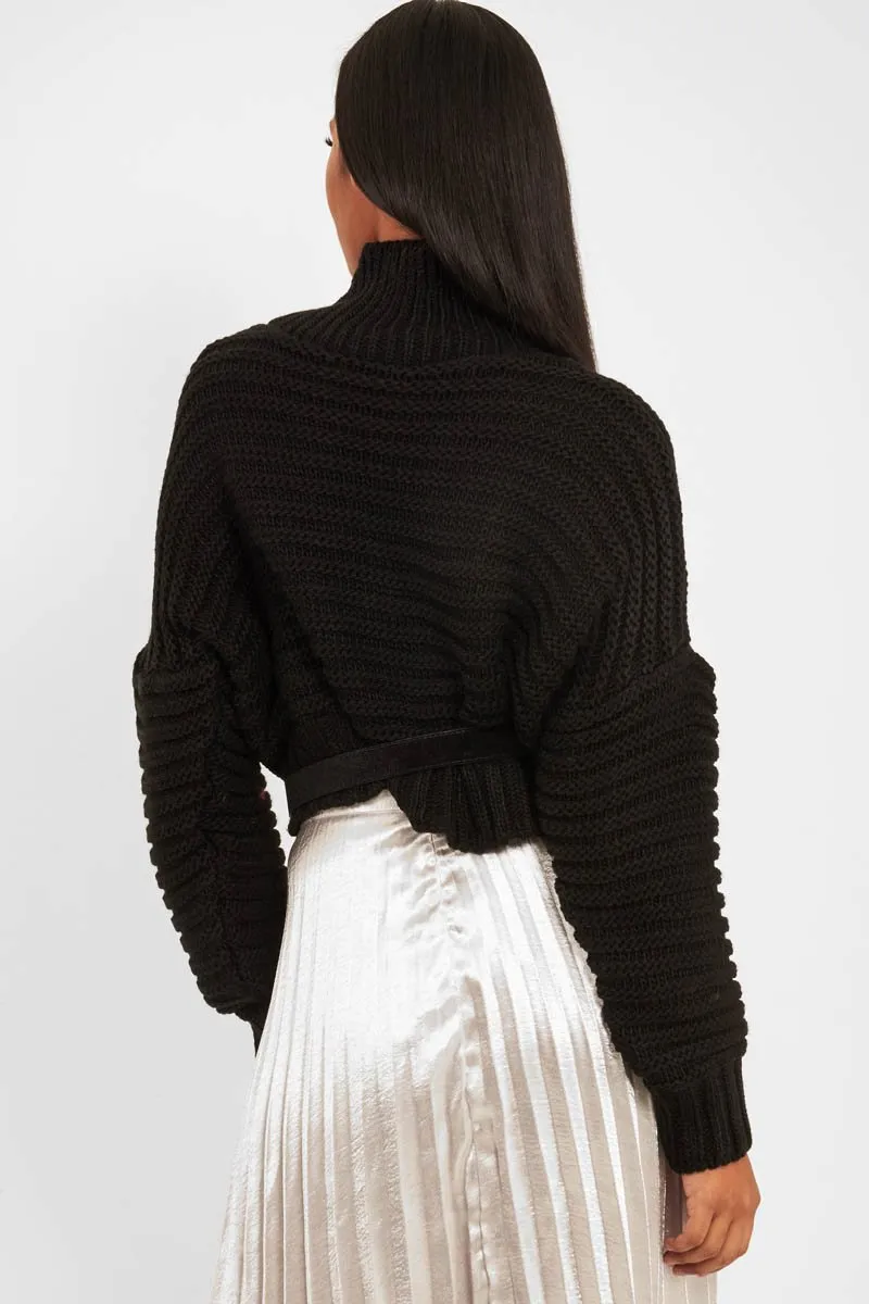 Black Cable Knit Sleeve Detail Jumper - Miyonna