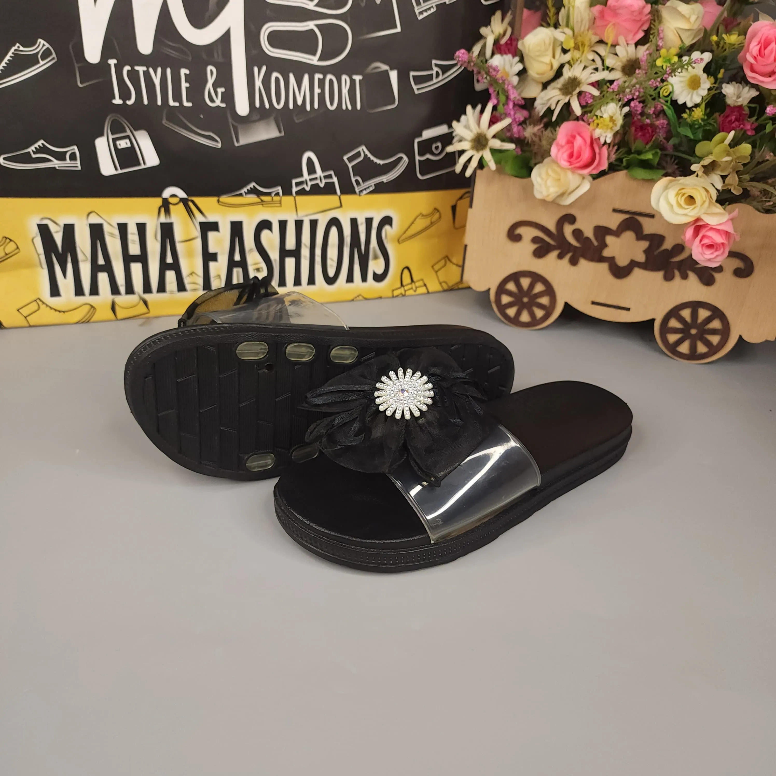 Black Flower Slides