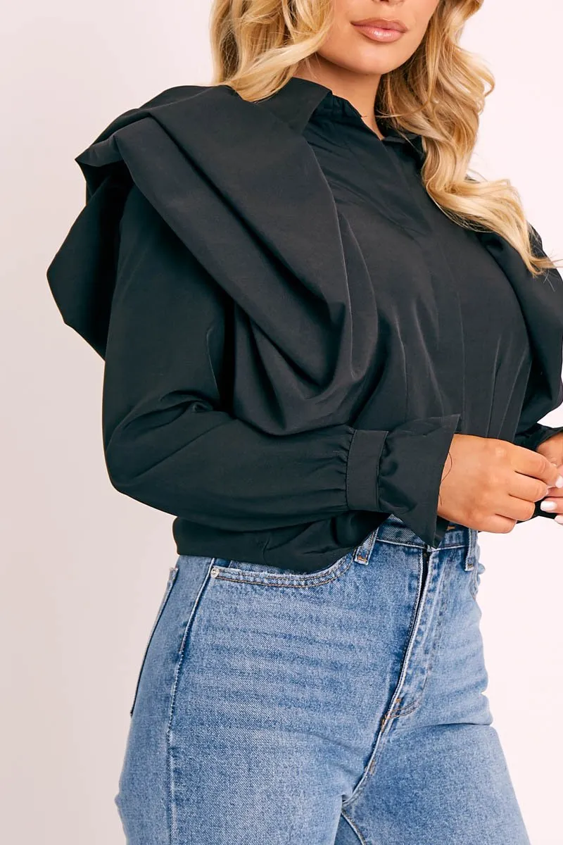 Black Full Length Ruffle Sleeve Shirt - Keisha