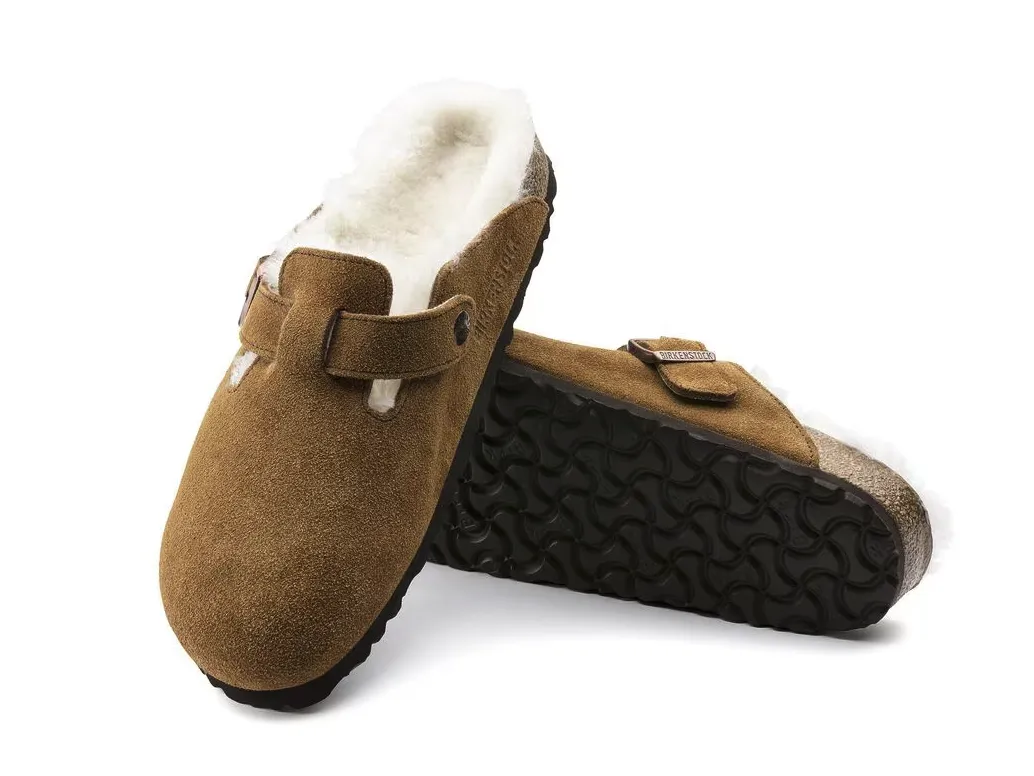 Boston Shearling Fur Birkenstock Slip Ons -Mink Brown