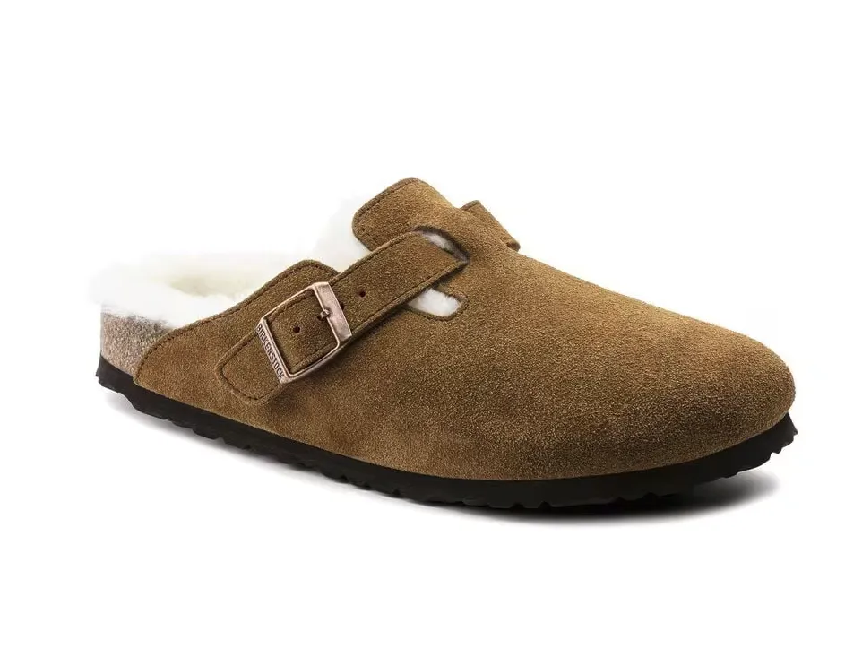 Boston Shearling Fur Birkenstock Slip Ons -Mink Brown