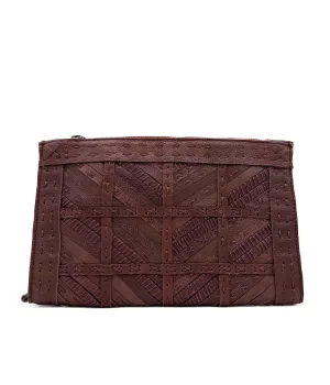 Calla Woven Leather Clutch in Rust