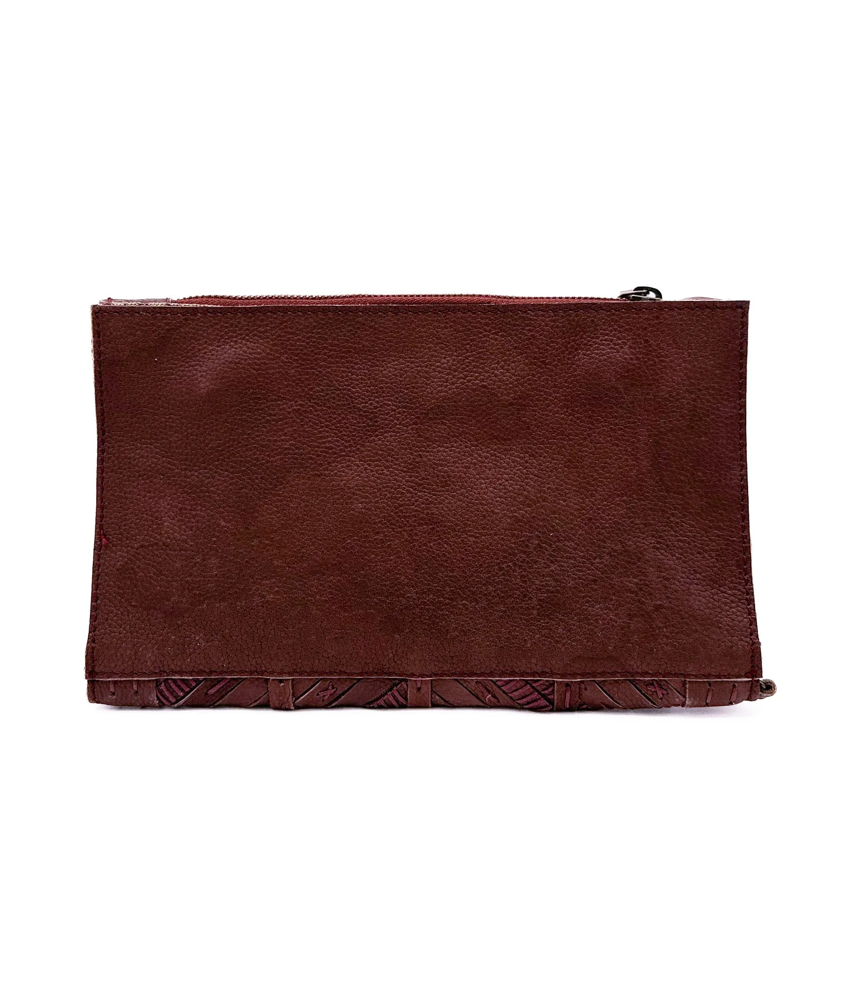 Calla Woven Leather Clutch in Rust