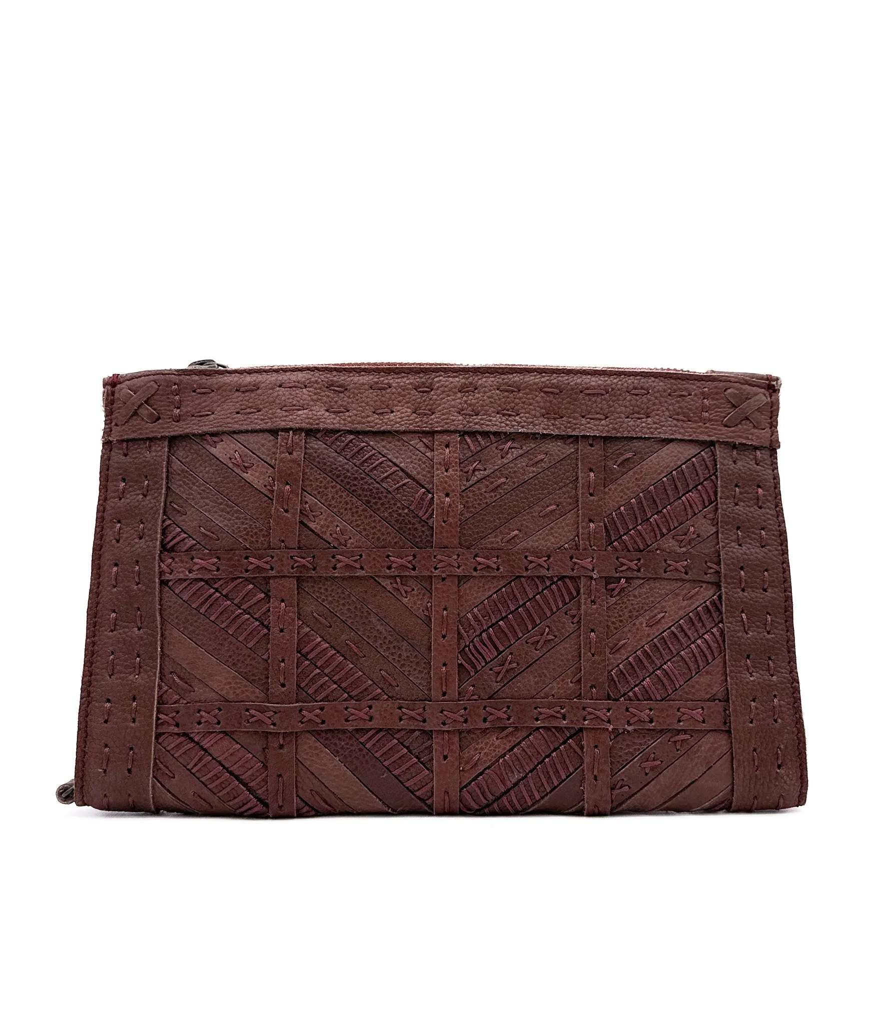 Calla Woven Leather Clutch in Rust