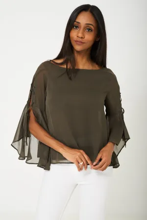 Chiffon Blouse in Khaki Ex Brand