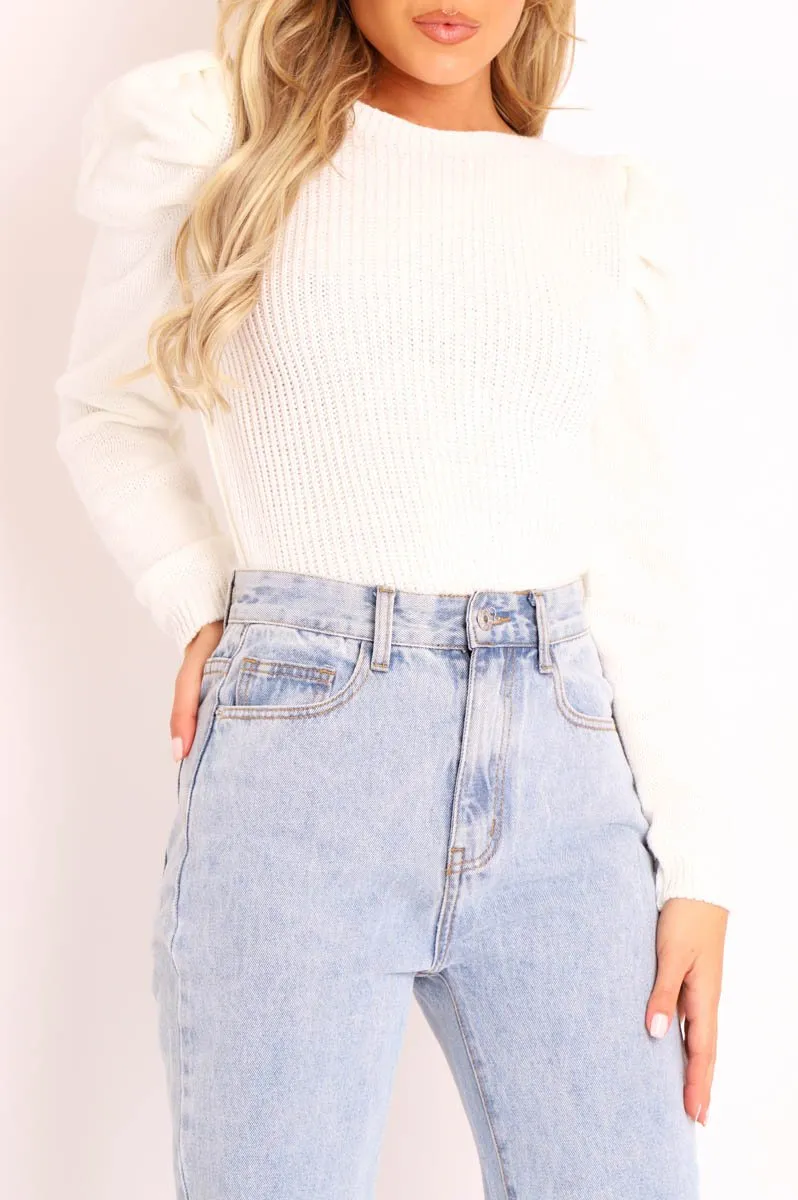 Cream Chunky Knit Puff Sleeve Jumper - Hannahmae