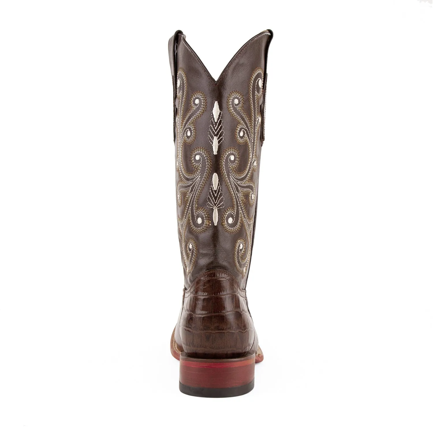 Ferrini Mens Chocolate Leather Belly Print S-Toe Mustang Cowboy Boots