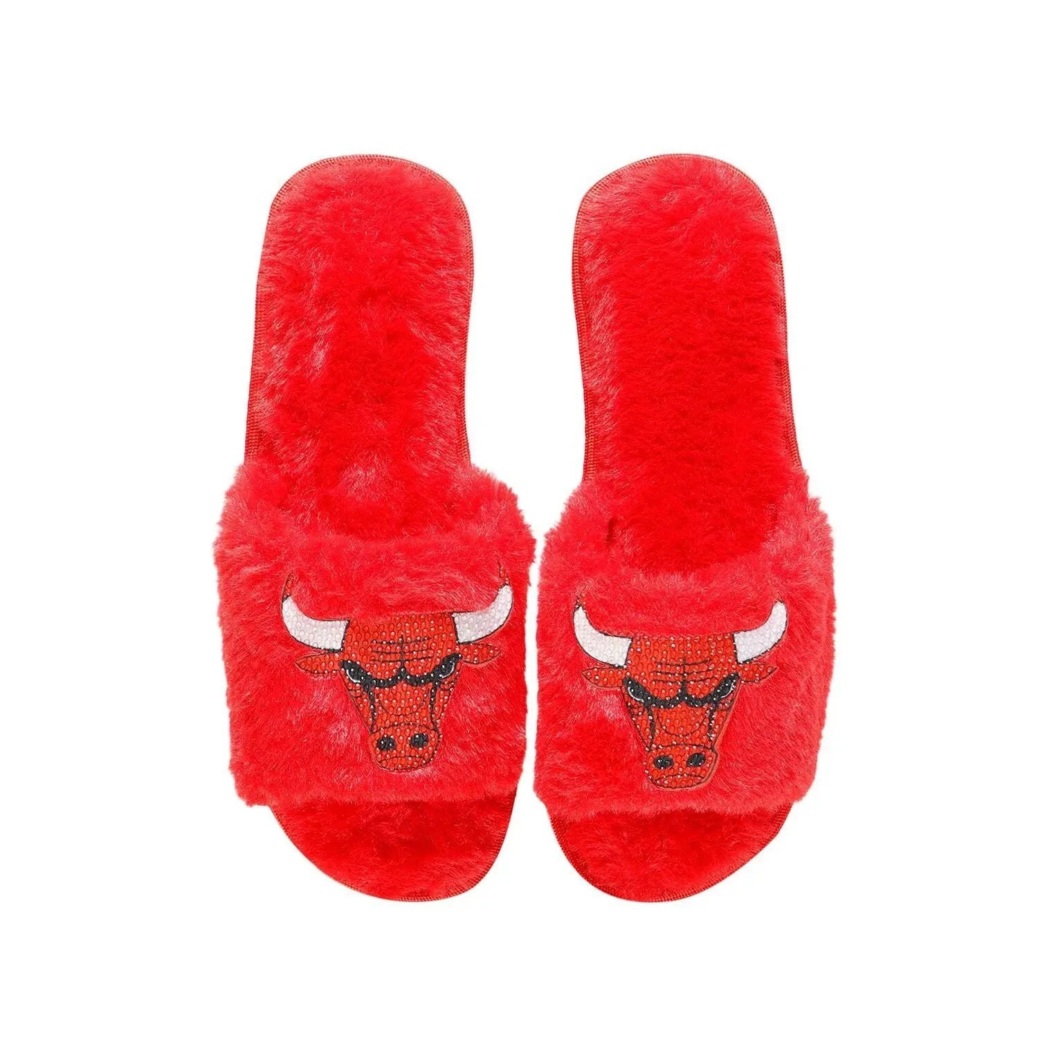 FOCO Red Chicago Bulls Women's Rhinestone Fuzzy Slippers