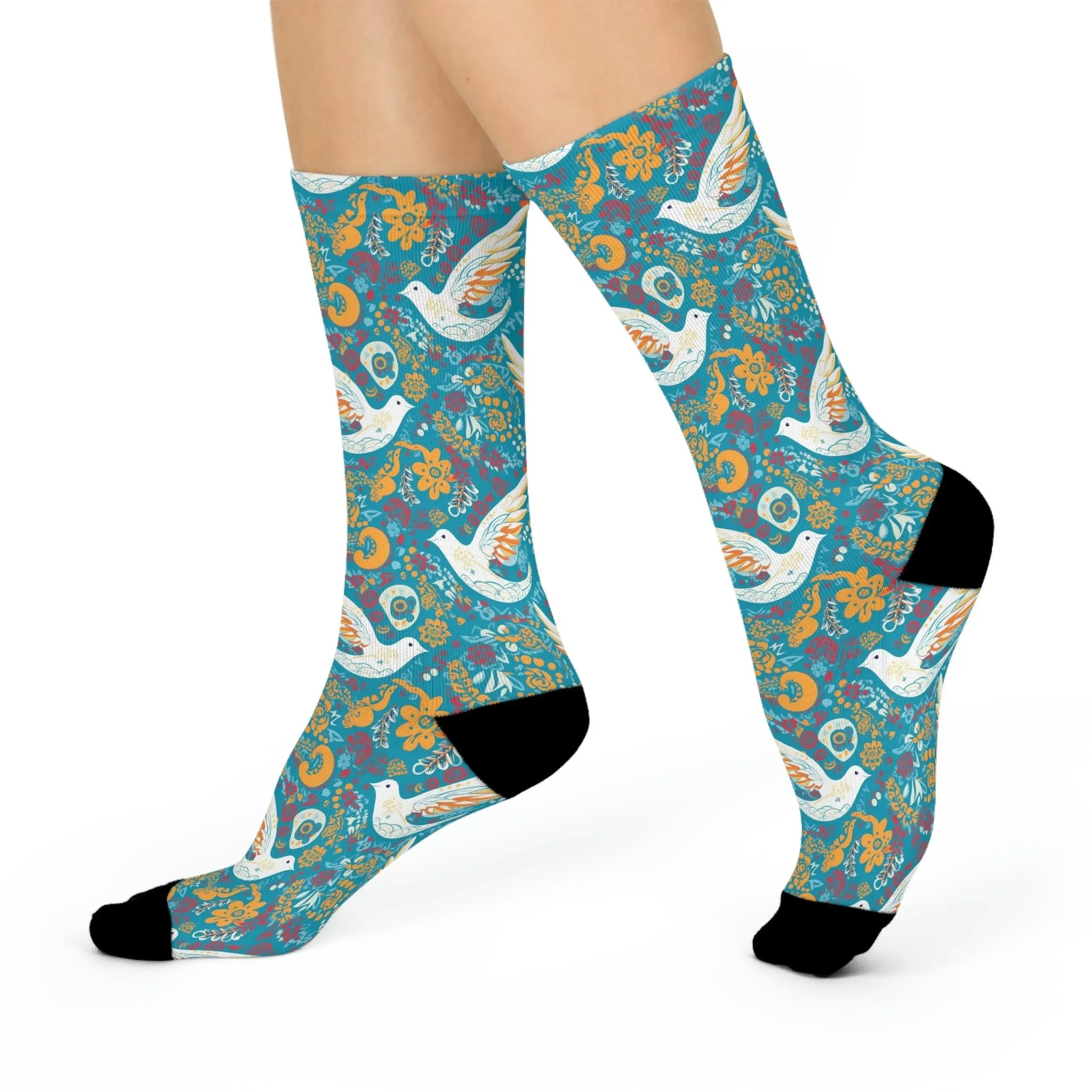 Folk Art BOHO Peace Dove Cushioned Crew Socks