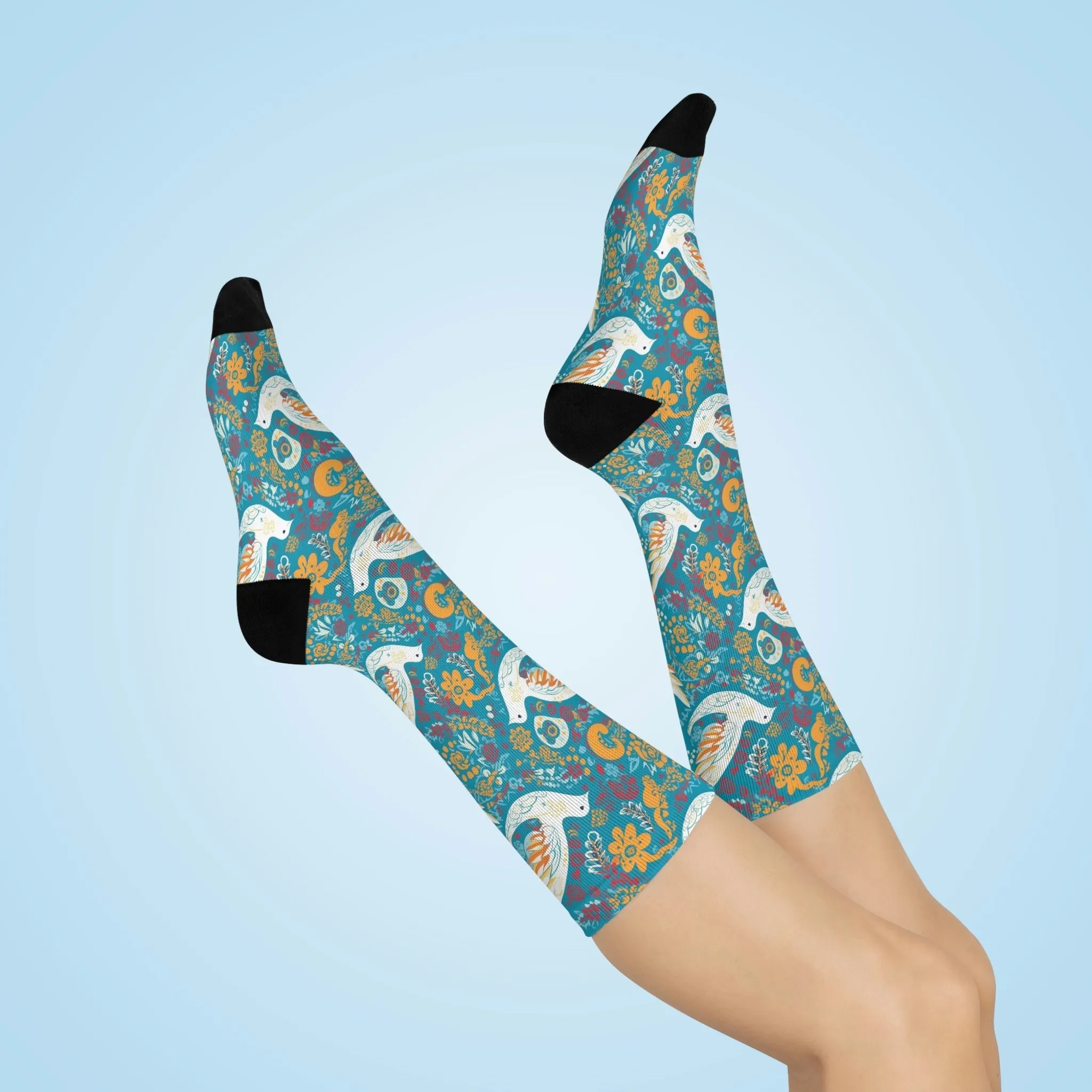 Folk Art BOHO Peace Dove Cushioned Crew Socks