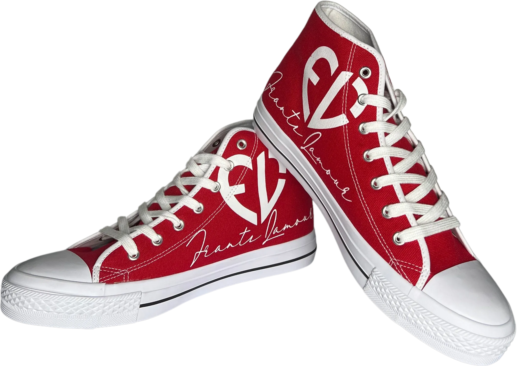 Frantz Lamour Signature Classic Kids High Top Canvas Lace Up Casual Walking Shoes - Red & White