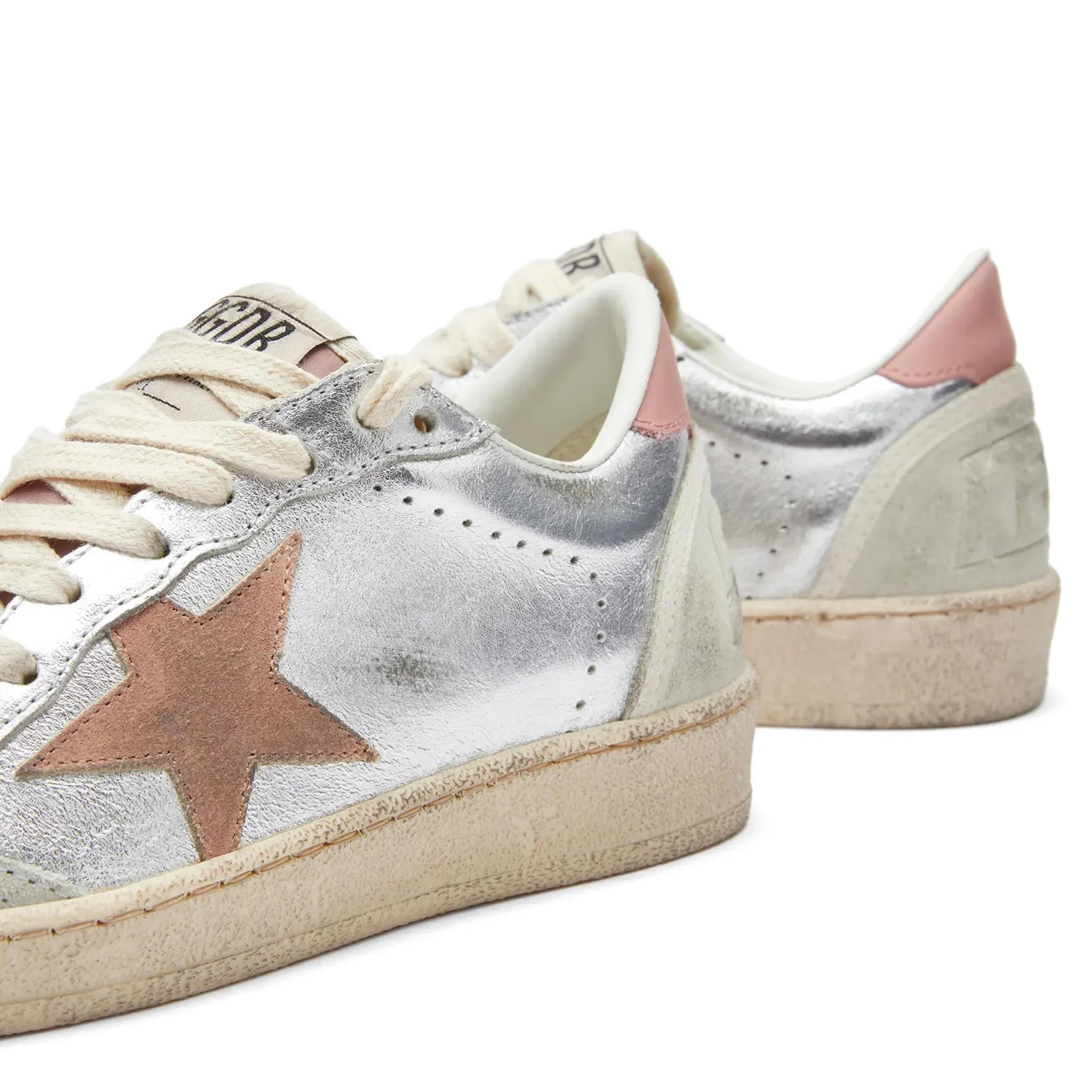 Golden Goose Ball Star Leather Sneakers, Silver/Pink