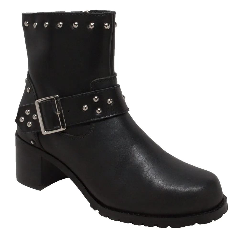 High Heeled Buckle Biker Boot