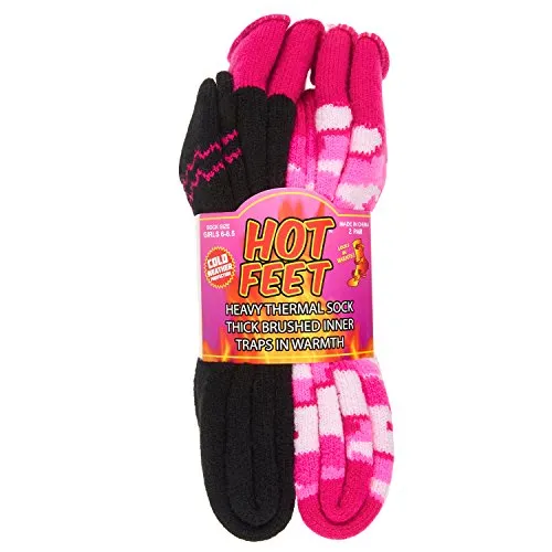 Hot Feet Girl's Heavy Thermal Socks - Traps in Warmth - Frenchie - Pack of 2