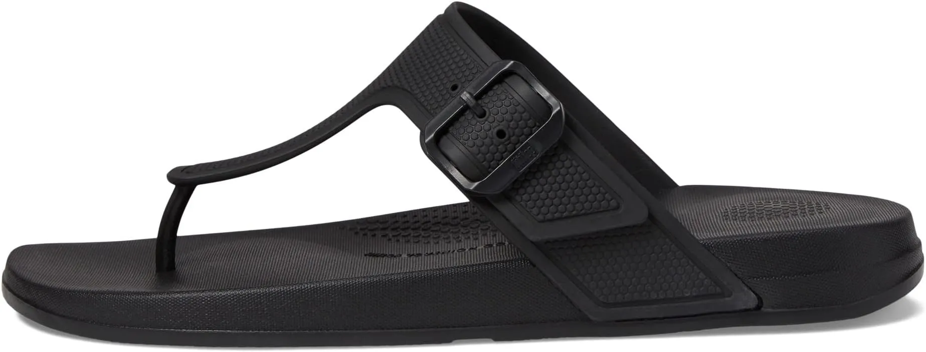 Iqushion Adjustable Buckle Flip-Flops FitFlop Slides, All Black