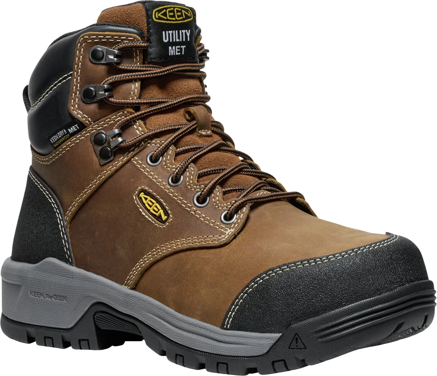 Keen Utility Womens Evanston 6in WP Int Met CT Bison/Black Leather Work Boots