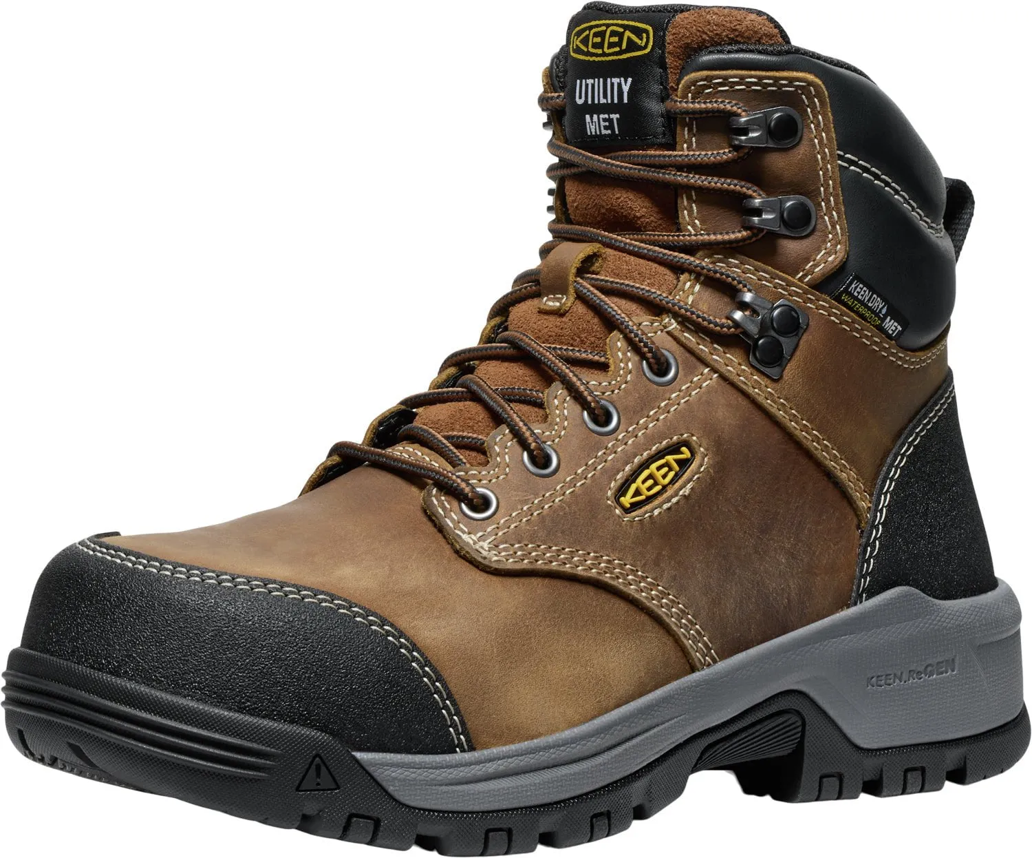 Keen Utility Womens Evanston 6in WP Int Met CT Bison/Black Leather Work Boots