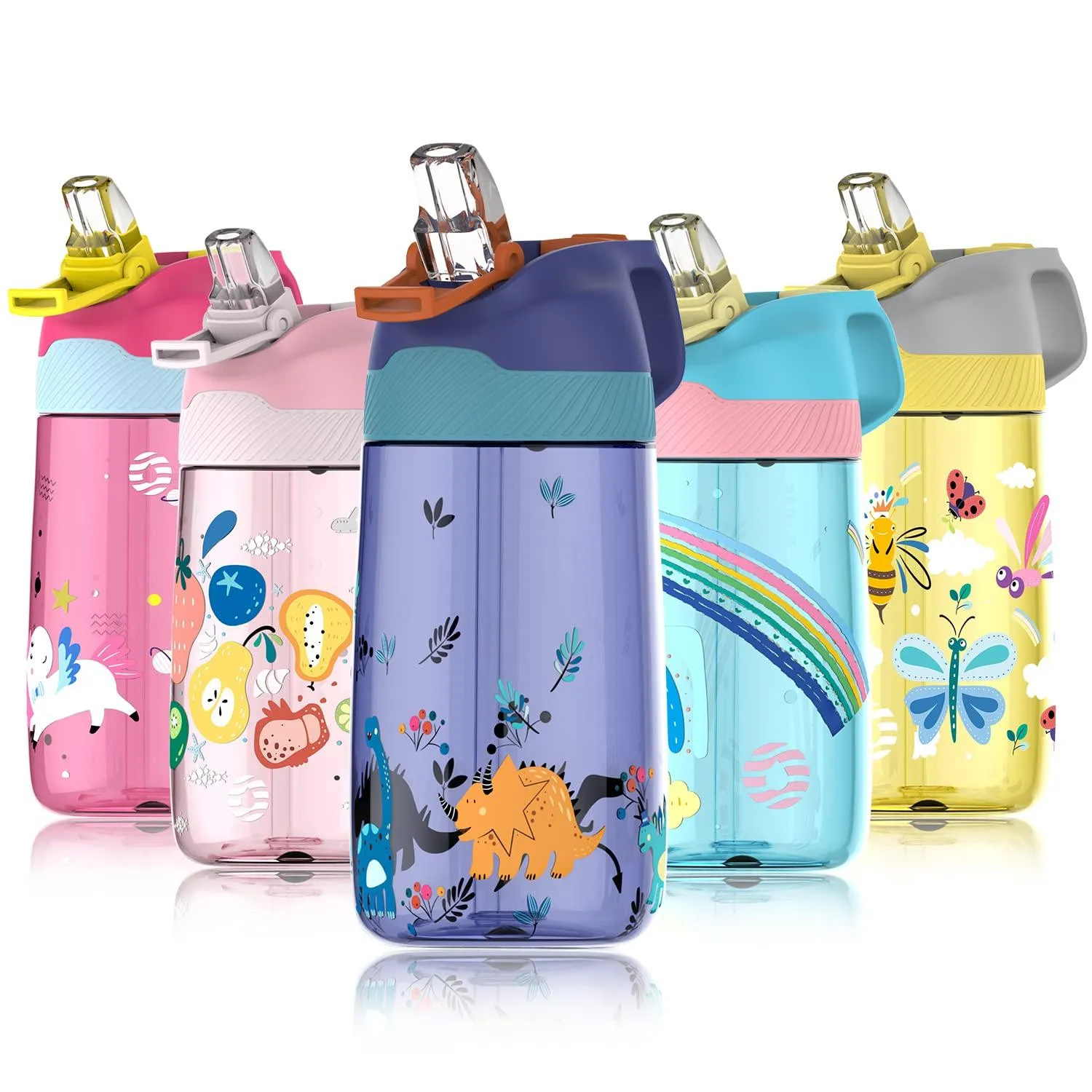 Kids Water Bottle with Straw, BPA Free Leak Proof 450ml Drinking Bottle