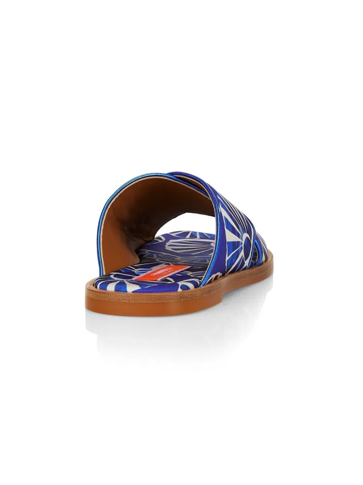 La Doublej Floral Crossover Slides, Navy Multicolor