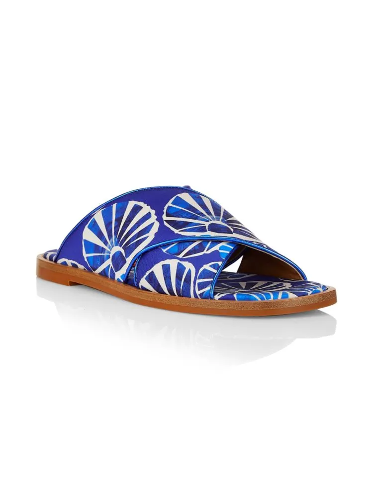 La Doublej Floral Crossover Slides, Navy Multicolor