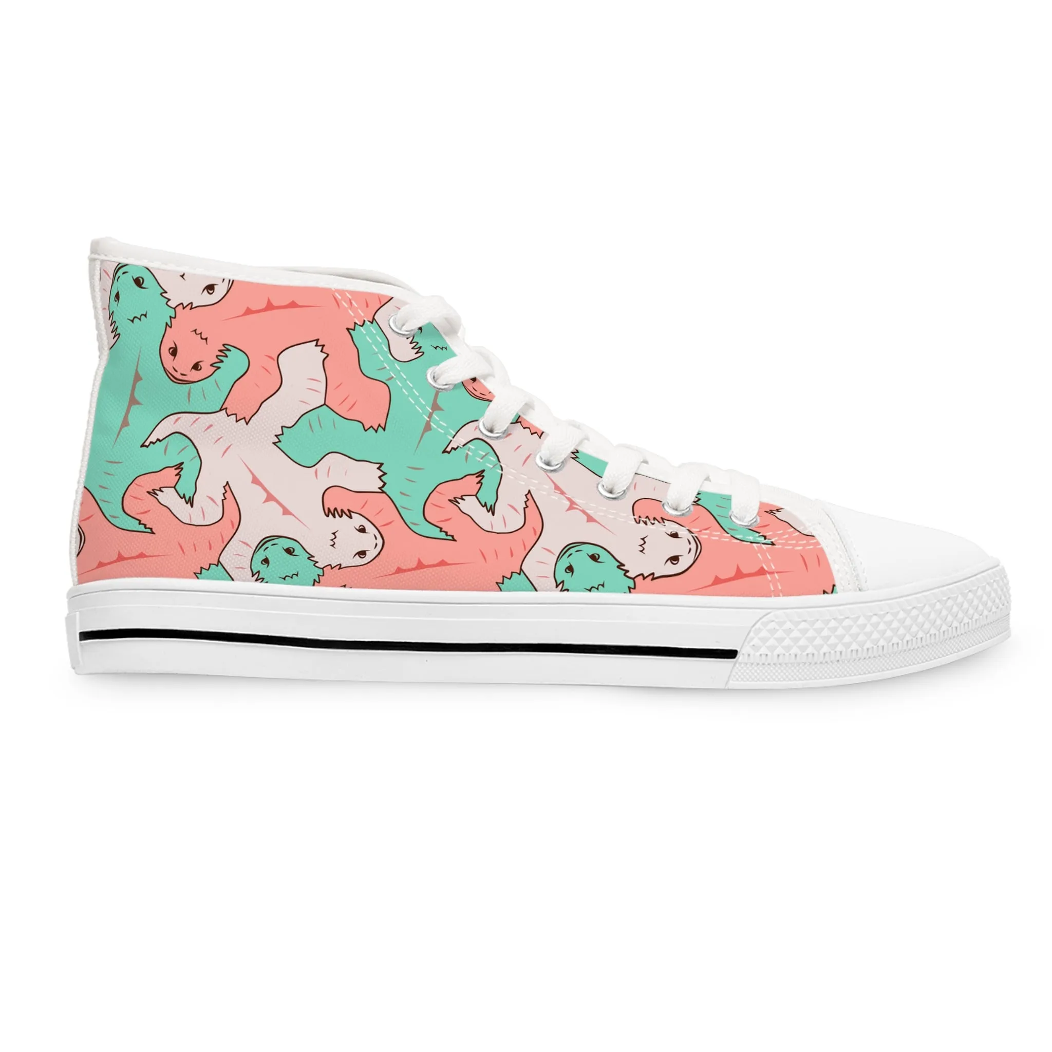 Pink & Green Lizard Tessellation Women's High Top Sneakers