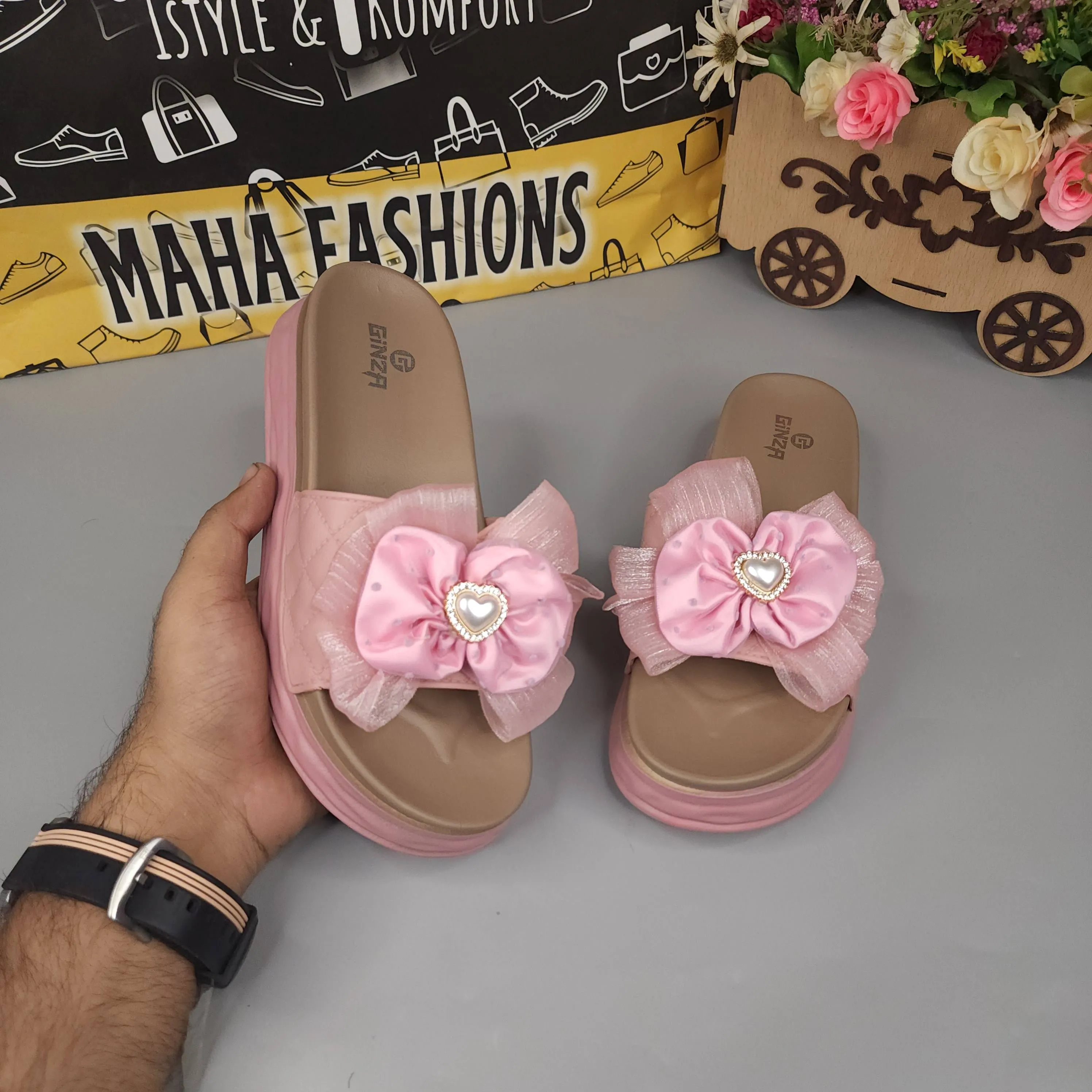 Pink Floral Slides