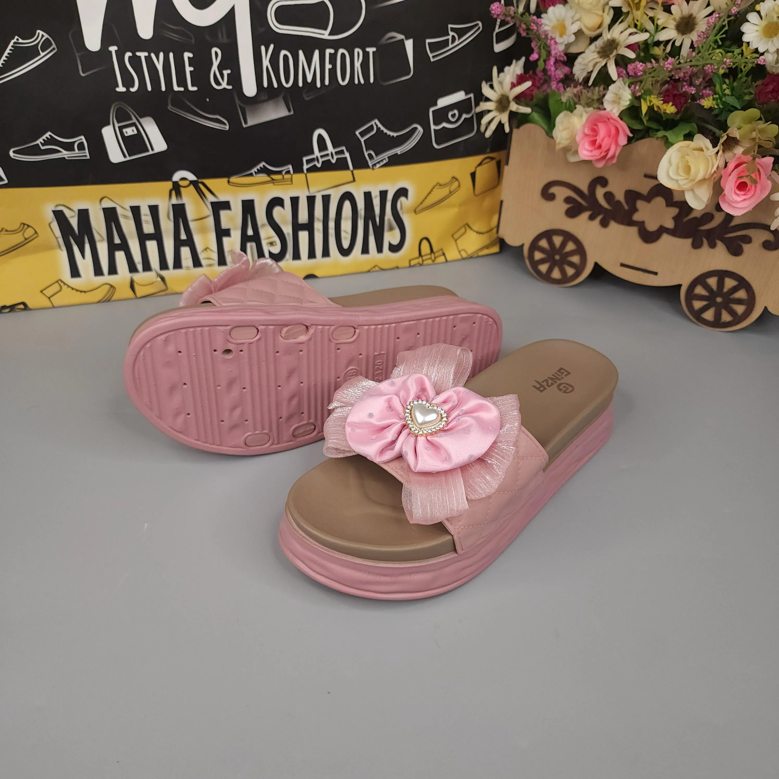 Pink Floral Slides