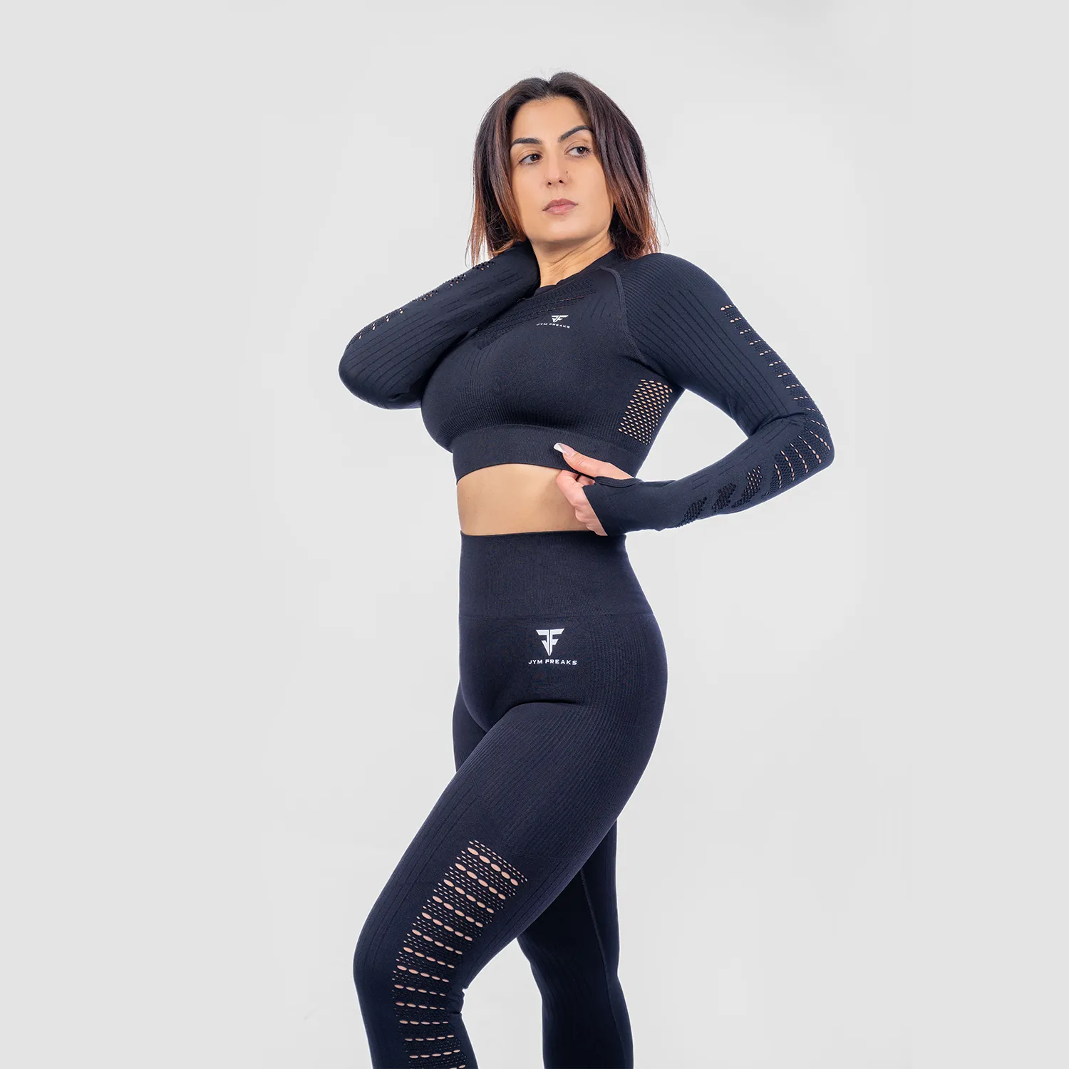 Power Packed Mesh Leggings & Top Raven Black