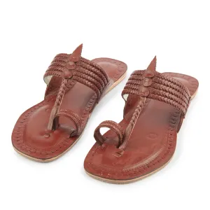 Red Brown Handstitched Leather Kolhapuri Women Slipper