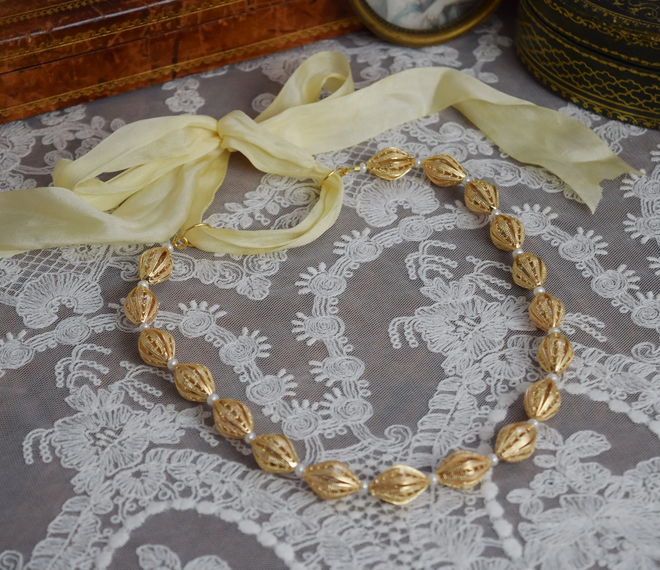 SALE! Renaissance Filgree and Pearl Necklace