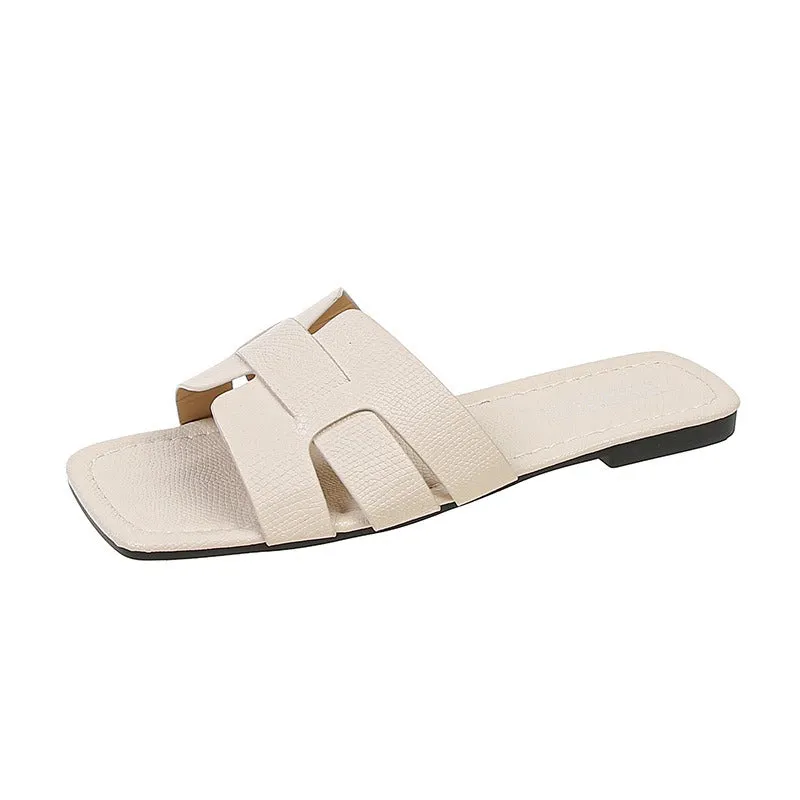 Square head H-shaped sandals for women's outerwear, summer new soft sole