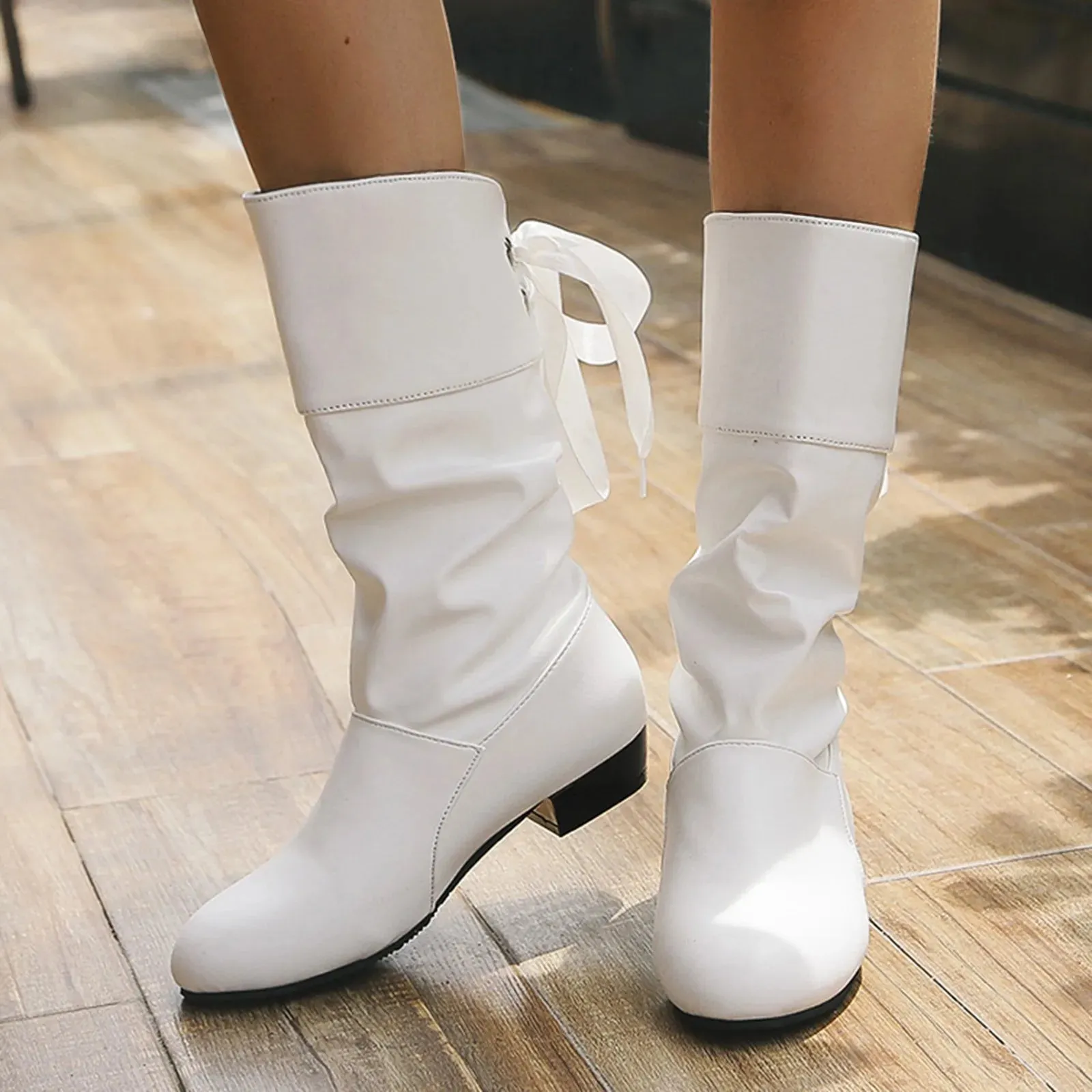 Trendy Low Mid Calf Platform Heeled Boots