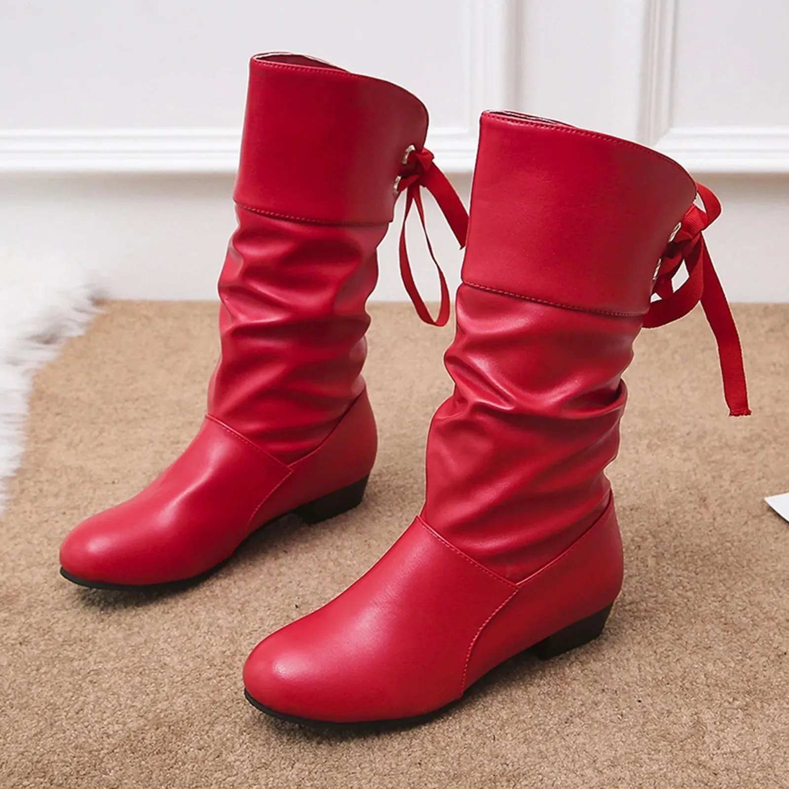 Trendy Low Mid Calf Platform Heeled Boots