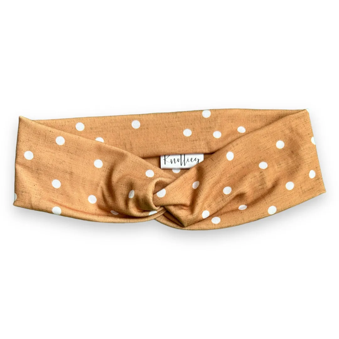 White Spots on Mustard Knotties Headband