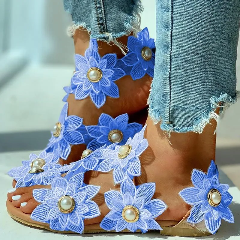 Women Flower Design Flat Bohemian Casual Beach Sandals