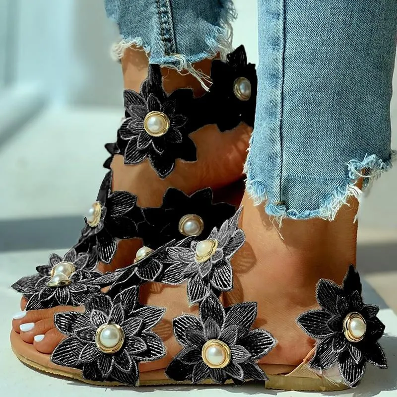 Women Flower Design Flat Bohemian Casual Beach Sandals