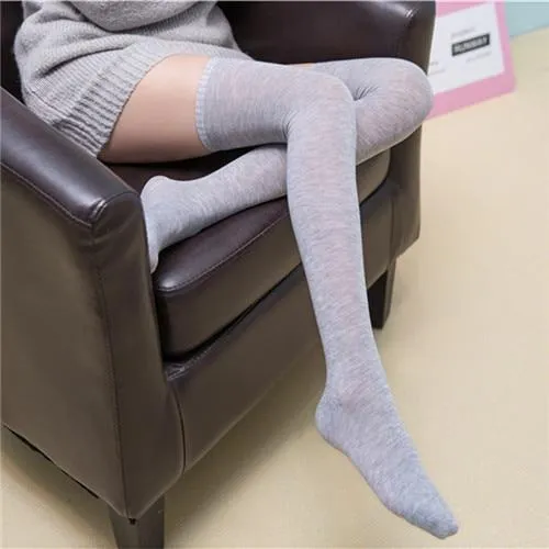 Women Long Warm Thigh High Striped Trim Top Stockings