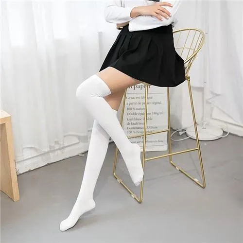 Women Long Warm Thigh High Striped Trim Top Stockings